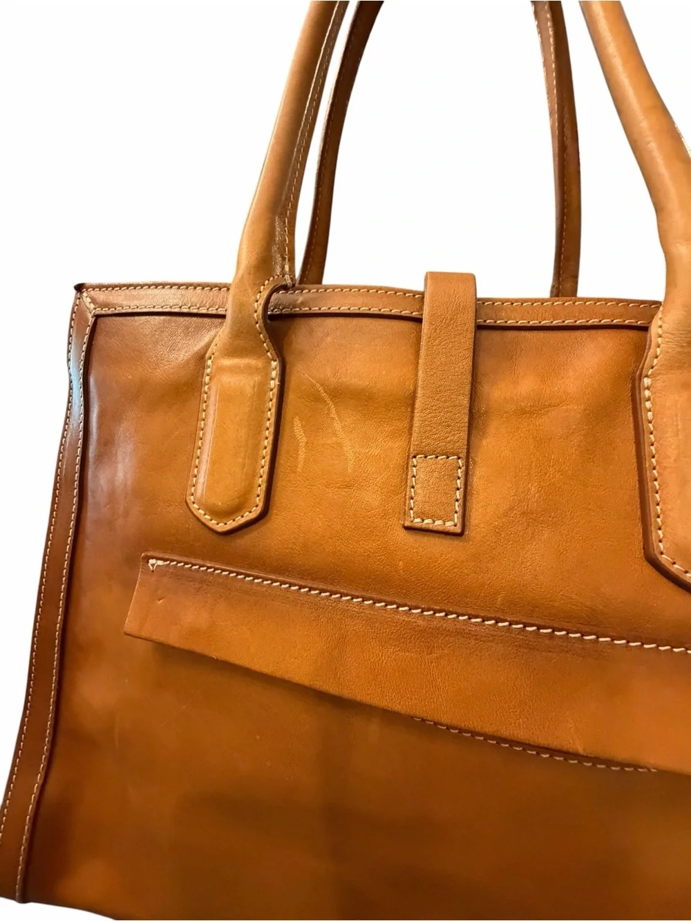 Cavalcanti Italian Satchel Shoulder Bag Cognac Brown Burnished Leather Western